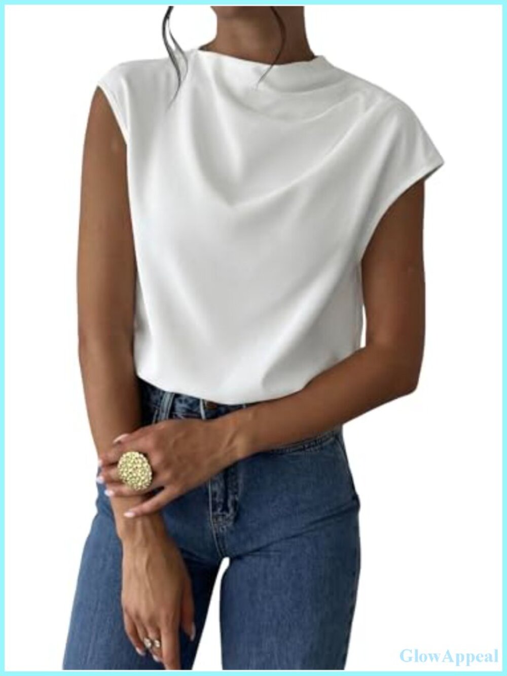 MakeMeChic Women's Mock Neck Cap Sleeve Work Blouse Dressy Business Top